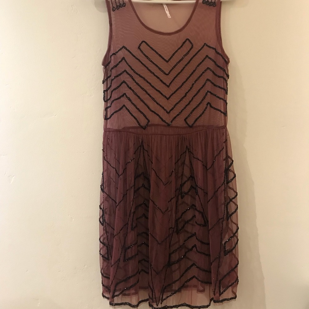 FREE PEOPLE sheer maroon beaded dress